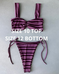 WINE STRIPE BIKINI - SIZE 10AU TOP 12AU BOTTOMS - 203