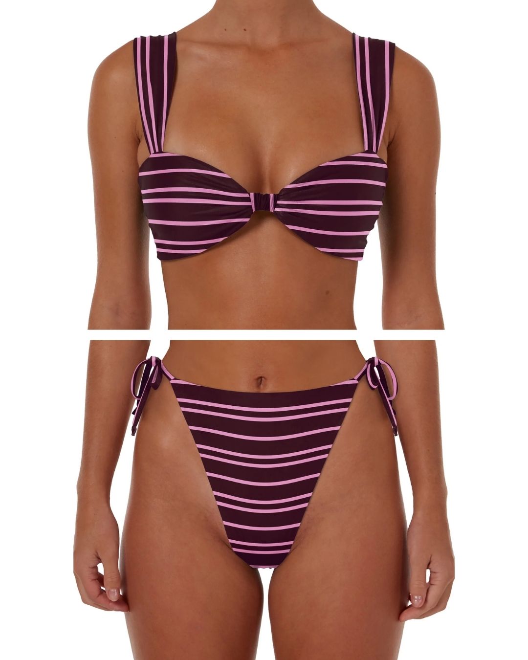 WINE STRIPE BIKINI - SIZE 10AU TOP 12AU BOTTOMS - 203