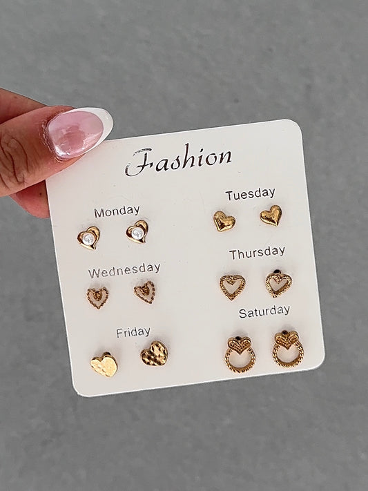 5x Pack Heart Earrings